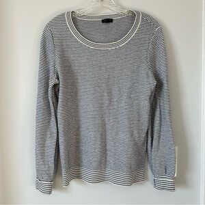 Talbots Chevron Striped Knit Crewneck Pullover Sweater in Blue and White